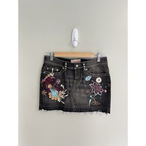 Y2K Candie's Embroidered Peacock‎ Low Rise Denim Mini Skirt Sz 5